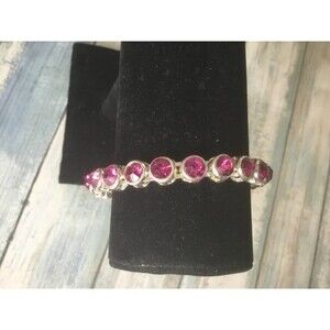 Silver Bracelet with Pink Rhinestones